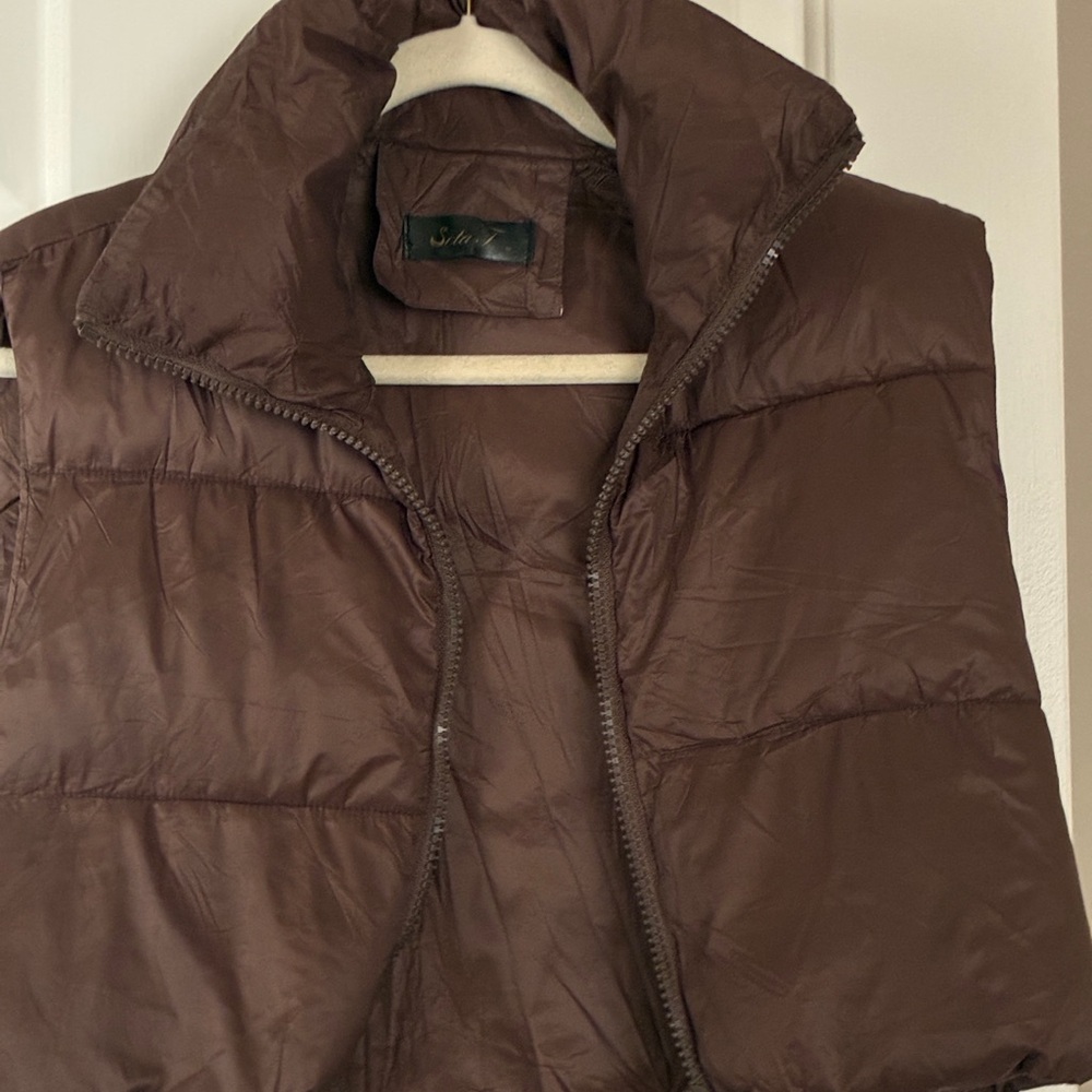 Seta T Crop Brown Puffer Jacket Sz M EUC